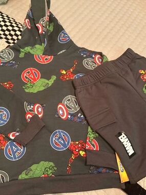 Marvel Kids Hoodie and Joggers Set - Black with Red, Green, Blue Accents